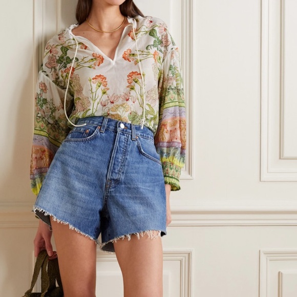 Alice + Olivia Julius Smocked Scarf Cotton and Silk Blend Blouse